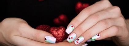 Watercolour nail art - акварельная техника с топом Забава № Z-12 «Стрела Амура» от EL Corazon к 14 февраля