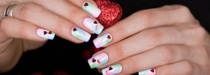 Watercolour nail art - акварельная техника с топом Забава № Z-12 «Стрела Амура» от EL Corazon к 14 февраля