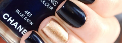 Chanel le vernis #461 Blue Satin, Chanel le vernis #607 Delight в двойном маникюре