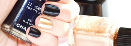 Chanel le vernis #461 Blue Satin, Chanel le vernis #607 Delight в двойном маникюре