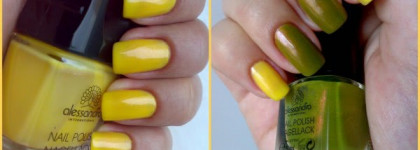 Позитивный, солнечный желтый  и вариант двухцветного маникюра