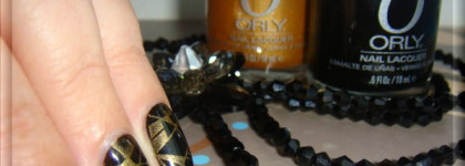 Маникюр "Золото на черном", c Orly Liquid Vinyl40484, Glitz40487, Konad m64