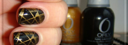 Маникюр "Золото на черном", c Orly Liquid Vinyl40484, Glitz40487, Konad m64