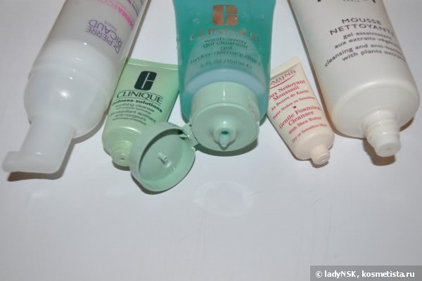 Очищение для лица, требующее смывание водой (гели, пенки, кремы марок Clarins, Clinique, Dr Pierre Ricaud, Payot)
