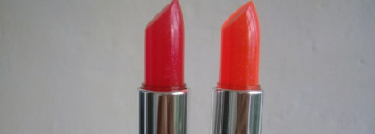 Помады-желейки в моей коллекции. Holika Holika Aqua Petit Jelly (тона 01 и 02) и Maybelline Colorsensational  Lip Stick Lip Color (тона 100 и 110)