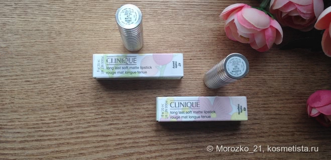 Clinique Long Last Soft Matte Lipstick в оттенках 47 Matte Peony и 49 Matte Magenta