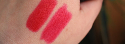 Помады в карандашах Nars Velvet Matte Lip Pencil Dragon Girl и Romanovamakeup Sexy Lipstick Pen My Perfect Red. Похожие и разные