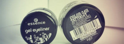 Кремовые тени Color Tattoo 24 hour от Maybelline New York № 60 Timeless Black  и гелеобразная подводка Essence gel eyeliner 01 midnight in Paris