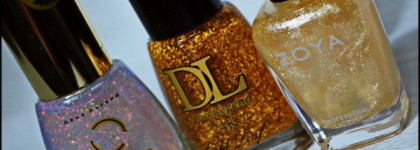 Три топа: Dance Legend Сияющее Золото 930, Dance Legend Gold Leaf 24K и Zoya Sparkle Gloss