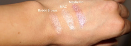 Сравнение кремовых теней Bobbi Brown Long-wear Cream Shadow Beach Honey, Mac Paint Pot Bare Study и Maybelline Pink Gold