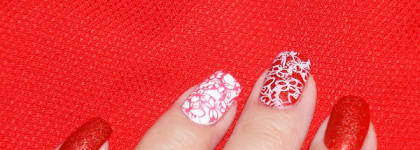 Красный "песок" Golden Rose Holiday #64 и стемпинг с плиткой серии Sunny Apple SA-12