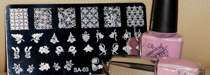 Два нежно-розовых Golden Rose и стемпинг с плиткой Sunny Apple SA-03