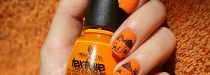 Оранжевое настроение с China Glaze Texture Toe-tally textured и стемпинг Sunny Apple SA-29