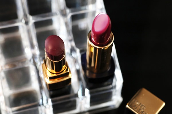 Chanel Rouge Coco Shine Hydrating Sheer Lipshine #96 Aura, Estee Lauder Pure Color Envy Sculpting Lipstick #450 Insolent Plum