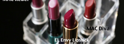 Chanel Rouge Coco Shine Hydrating Sheer Lipshine #96 Aura, Estee Lauder Pure Color Envy Sculpting Lipstick #450 Insolent Plum