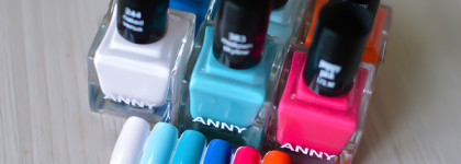 Яркая палитра июня - многоцветные маникюры с лаками Anny: Pool Party, Stormy Blue, Naked Venus, Pimp My City, Midtown Skyline, Poppy Pink