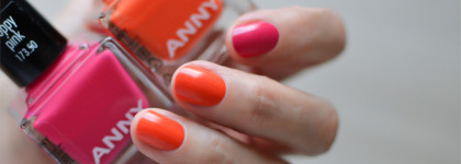 Яркая палитра июня - многоцветные маникюры с лаками Anny: Pool Party, Stormy Blue, Naked Venus, Pimp My City, Midtown Skyline, Poppy Pink