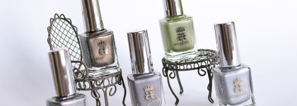 Diamonds Are Forever: Сверкающий маникюр с лаками A-England Carnation Lily Lily Rose, Symphony In Green And Gold, Kalinka, Wuthering Heights, Virgin Queen