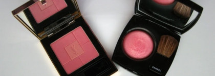Розовые тёплые румяна: Chanel Joues Contraste 170 Rose Glacier и YSL Blush Volupté 6 Passionnée