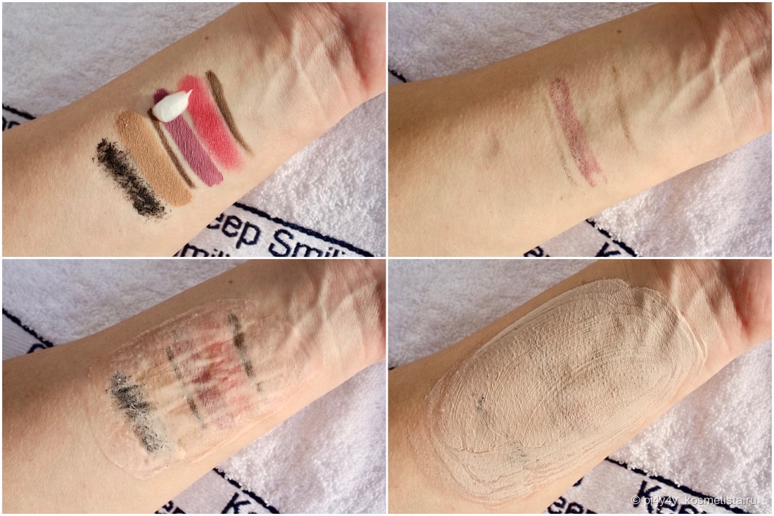 Удаление макияжа пенкой Dr.Jart+ Micro Foam. Слева направо сверху вниз: до и после, внизу этапы процесса удаления
