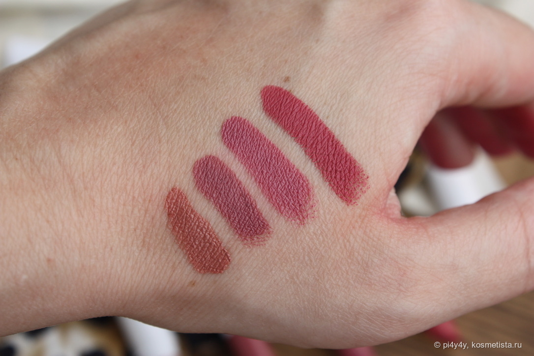 Colourpop Lippie Stix. Оттенки слева направо: Aquarius - Lumiere - Contempo - After Shock