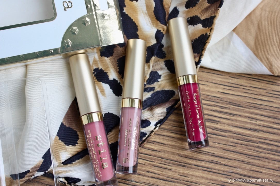 Stila Play It Cool Stay All Day Liquid Lipstick Set, оттенки (слева направо): Patina, Baci, Bacca