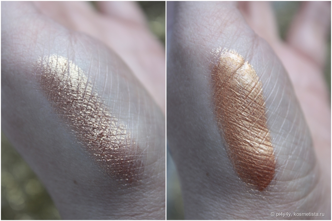 Слева - нанесение пальцем на сухую кожу, справа - смешан с бальзамом. Пасмурно