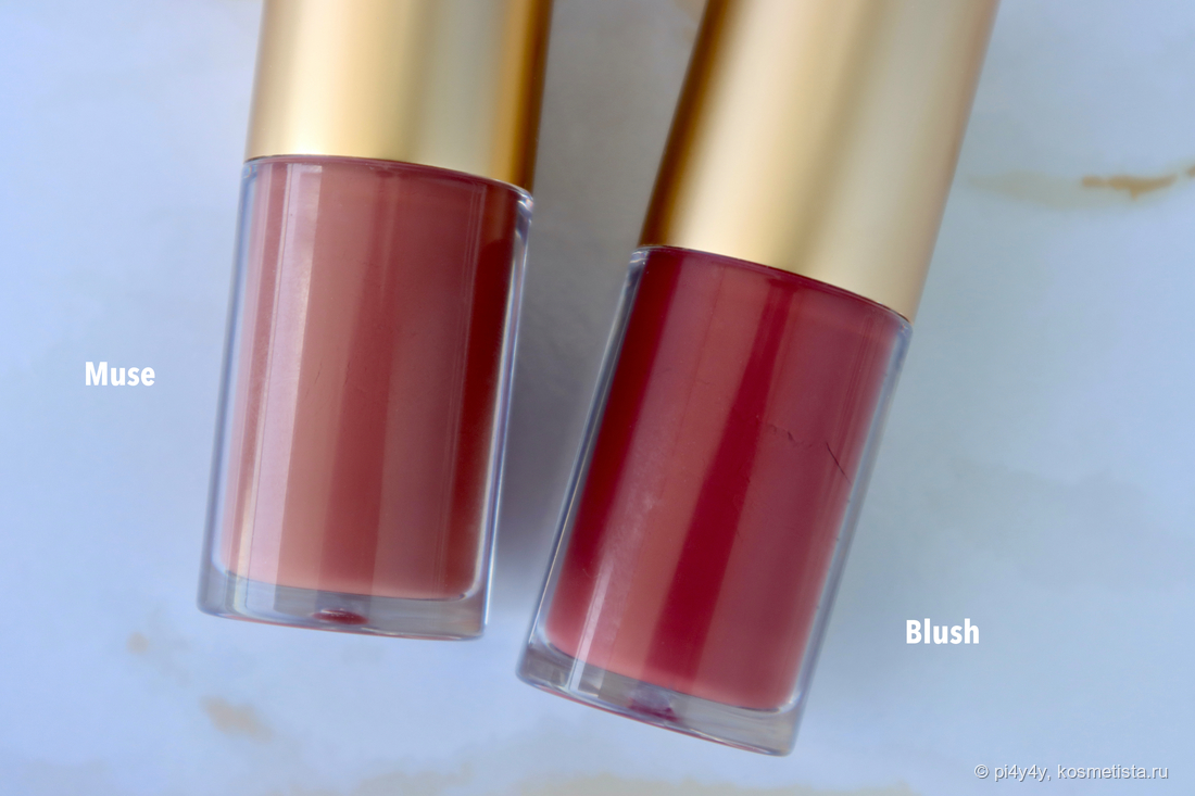 Сравнение оттенков блесков для губ Lisa Eldridge: Muse (слева) и Blush (справа)