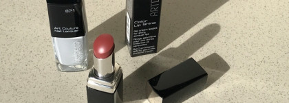 Немецкое качество и сдержанность: лак для ногтей Artdeco Art Couture Nail Lacquer #821 White Grey и гелевая помада Artdeco Color Lip Shine #78 Shiny Rosewood