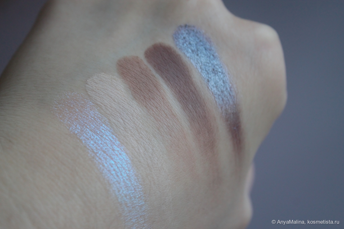 Оттенки теней, которые использовала в макияже глаз.