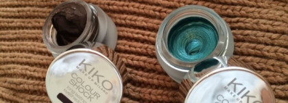 Kiko Colour Shock Long Lasting Eyeshadow в оттенке #107 Inspiration Emerald и #102 Revolutionary Burgundy