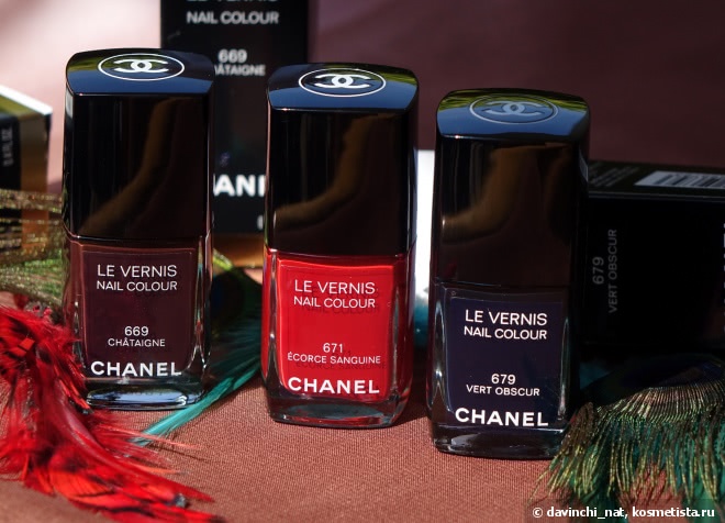 Chanel Les Automnales Fall 2015 Collection. Chanel Le Vernis Nail Colour #669 Chataigne, #671, Ecorce Sanguine, #679, Vert Obscur