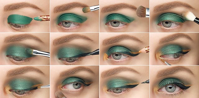 Tutorial. Green & Gold Eye Makeup