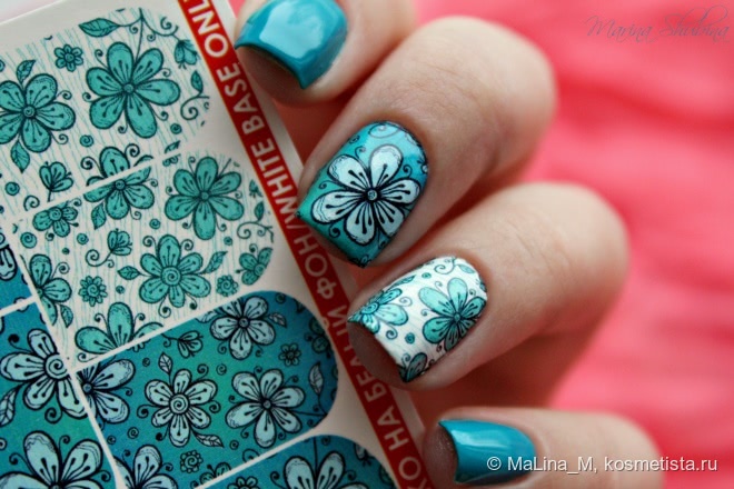 Kiko Nail Lacquer 341 Cobalt Green + слайдер-дизайн Milv N 471 + L'etoile Variete 481 Pas De Bourree