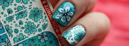 Kiko Nail Lacquer 341 Cobalt Green + слайдер-дизайн Milv N 471 + L'etoile Variete 481 Pas De Bourree