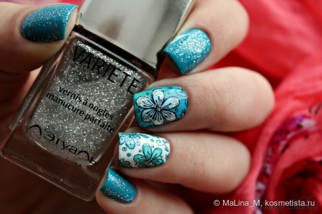 Kiko Nail Lacquer 341 Cobalt Green + слайдер-дизайн Milv N 471 + L'etoile Variete 481 Pas De Bourree