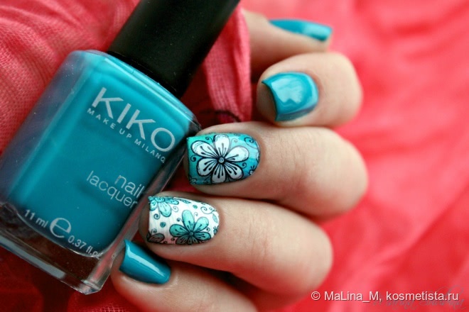 Kiko Nail Lacquer 341 Cobalt Green + слайдер-дизайн Milv N 471 + L'etoile Variete 481 Pas De Bourree