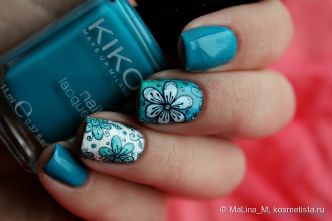 Kiko Nail Lacquer 341 Cobalt Green + слайдер-дизайн Milv N 471 + L'etoile Variete 481 Pas De Bourree