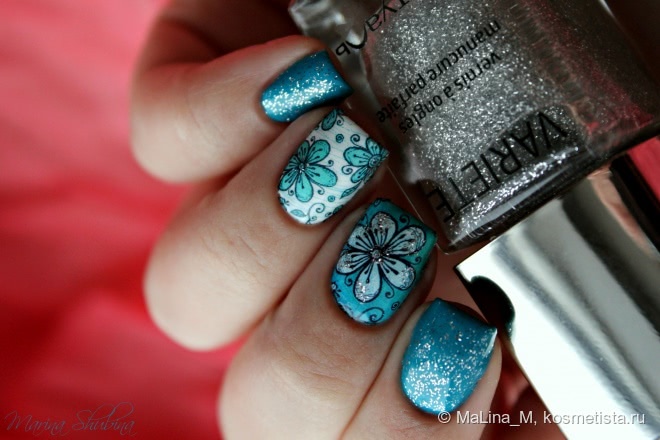 Kiko Nail Lacquer 341 Cobalt Green + слайдер-дизайн Milv N 471 + L'etoile Variete 481 Pas De Bourree