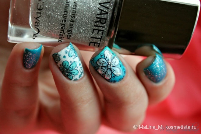 Kiko Nail Lacquer 341 Cobalt Green + слайдер-дизайн Milv N 471 + L'etoile Variete 481 Pas De Bourree