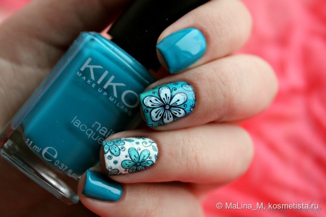 Kiko Nail Lacquer 341 Cobalt Green + слайдер-дизайн Milv N 471 + L'etoile Variete 481 Pas De Bourree