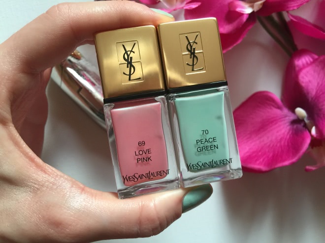 YSL Spring Boho Stones 2016 make up collection. YSL La Laque Couture # 69 Love Pink, YSL La Laque Couture # 70 Peace Green