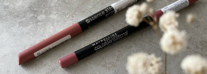 Почти идеальные «нюдовые» карандаши для губ: Maybelline NY Color Sensational shaping lip liner #57 stripped rose & Essence Stay 8h waterproof lipliner #01 curious