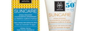 Мои защитники от жаркого солнышка Suncare Light Texture Face Cream for Oily-Combination Skin SPF 30 и Suncare Face Cream for Sensitive Skin SPF 50+ от Apivita