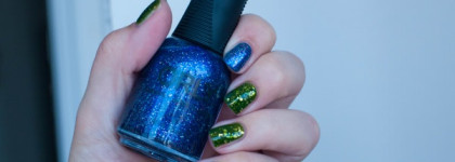 Блестящий, летний, двухцветный маникюр