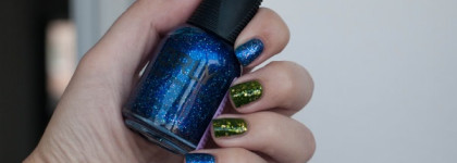 Блестящий, летний, двухцветный маникюр