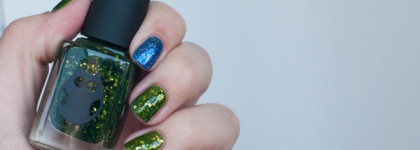 Блестящий, летний, двухцветный маникюр