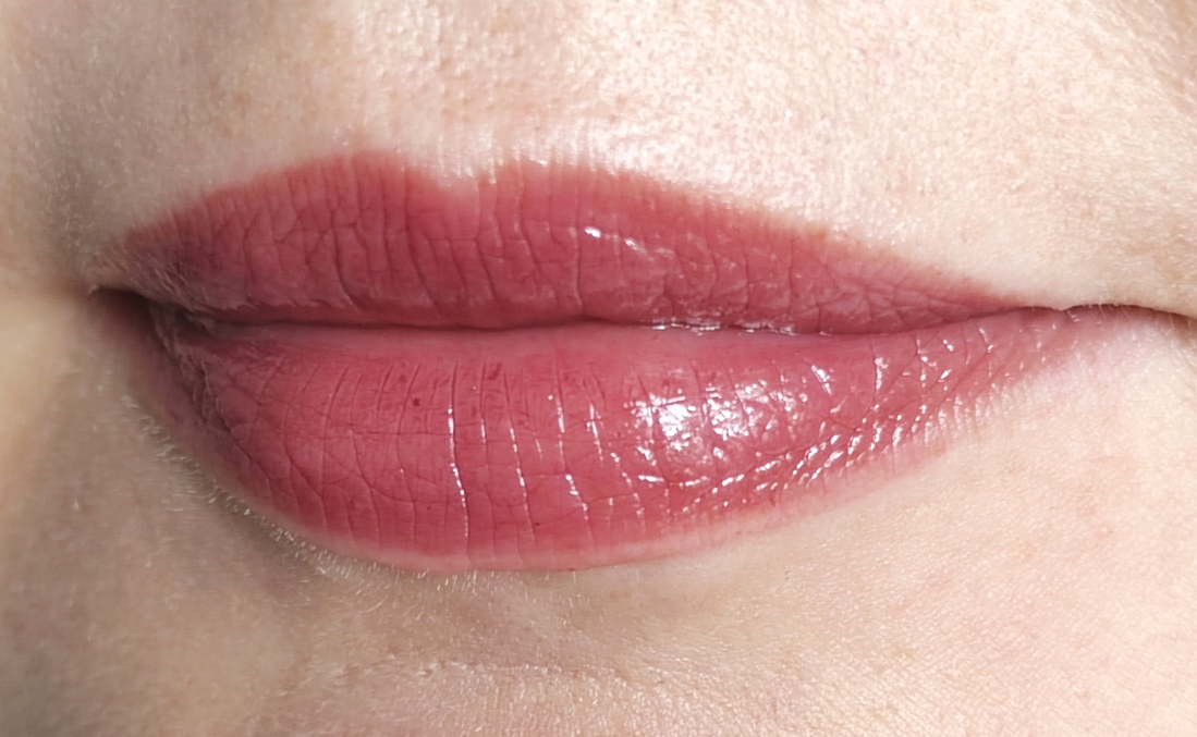 3 слоя помады. Дневное освещение. Цветовой пигмент подчеркнул сухие участки кожи.