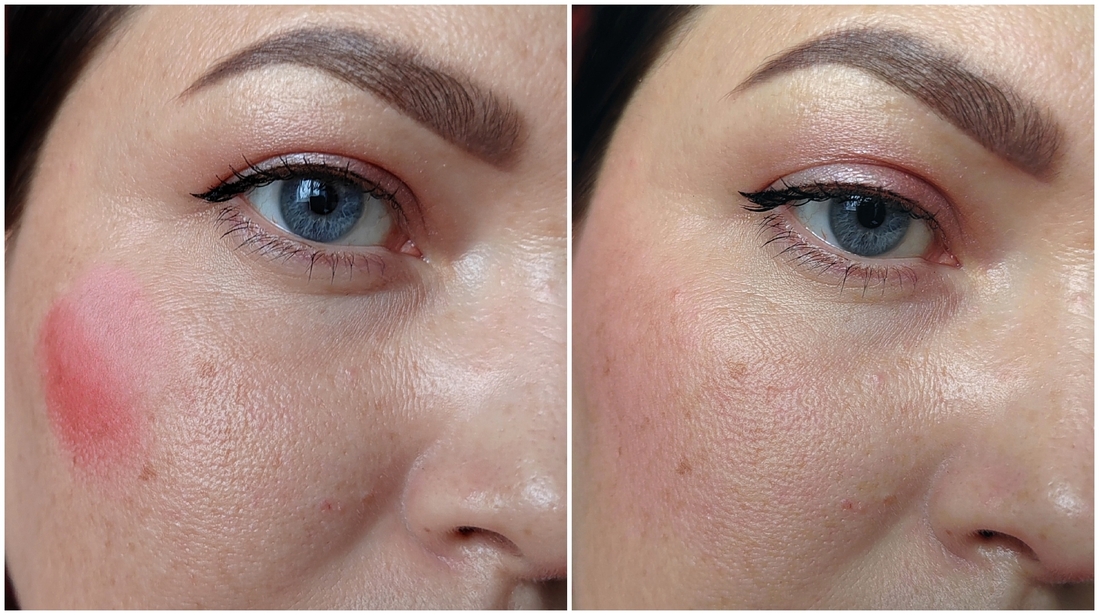 Нанесла каждый оттенок отдельно пальцем. Потом все легко растушевалось кистью.