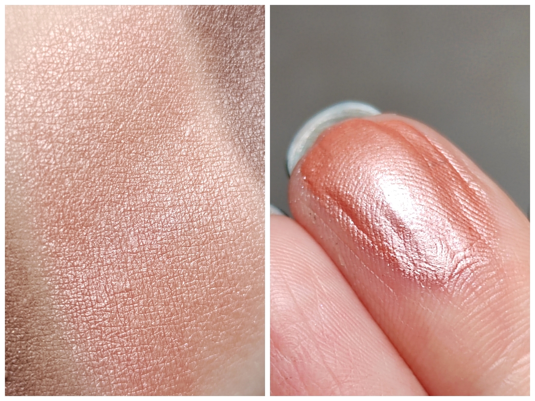 Нежный лососевый цвет, ладно, бледно-розово-персиковый...) Смотрится освежающе, но может делать глаза уставшими, зависит от общего тона лица. Тонкая текстура, выглаживают веко, не осыпается. Скатывается!